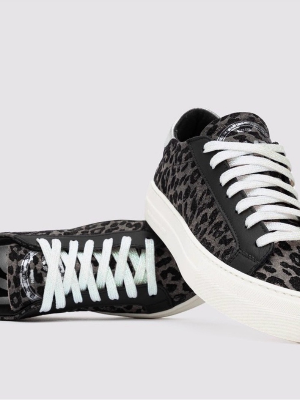 P448 Women's Black and White Leopard Platform Sneakers